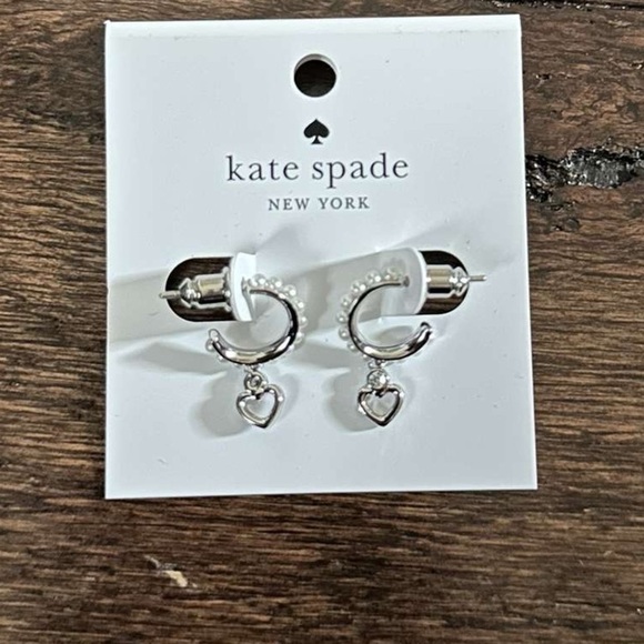 KATE SPADE-imitation pearl huggie hoop earrings-NWT - Picture 3 of 5